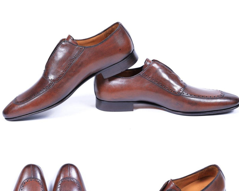 Primani Pointed Toe Brown Leather Slip-On Loafers