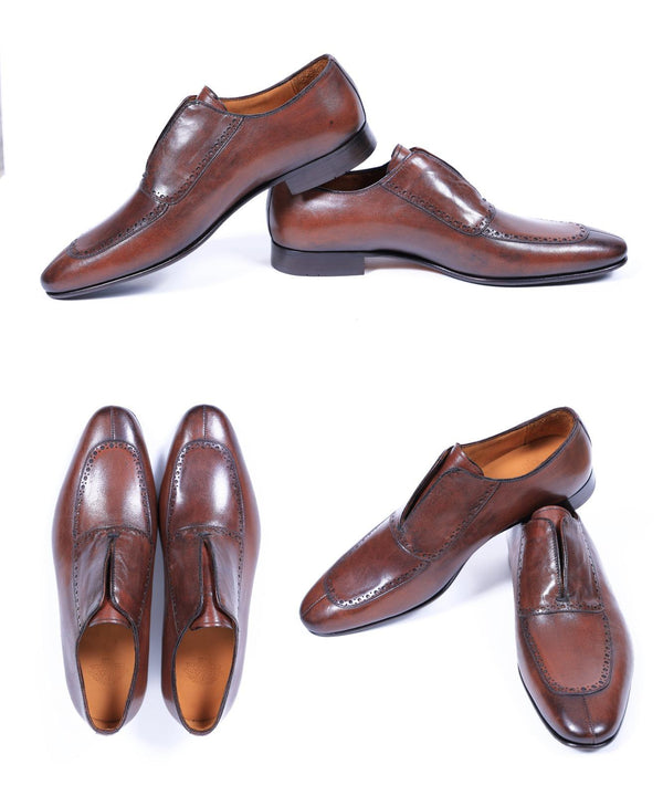 Primani Pointed Toe Brown Leather Slip-On Loafers