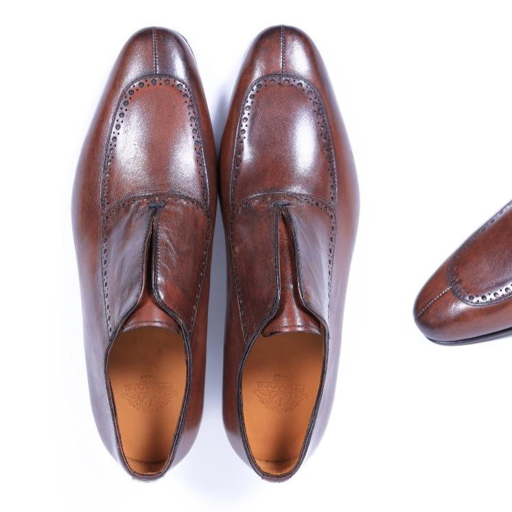 Primani Pointed Toe Brown Leather Slip-On Loafers