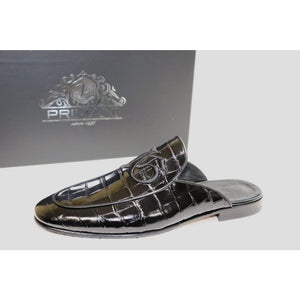 Gloss Croc embossed Leather slippers