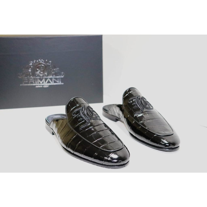 Gloss Croc embossed Leather slippers